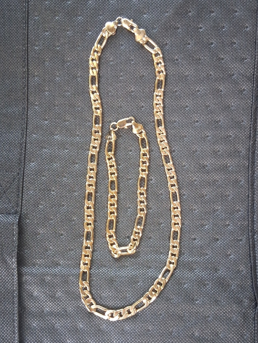 14 Kt Gold Plated  Figaro Chain Necklace and Bracelet Set - Women's Jewelry